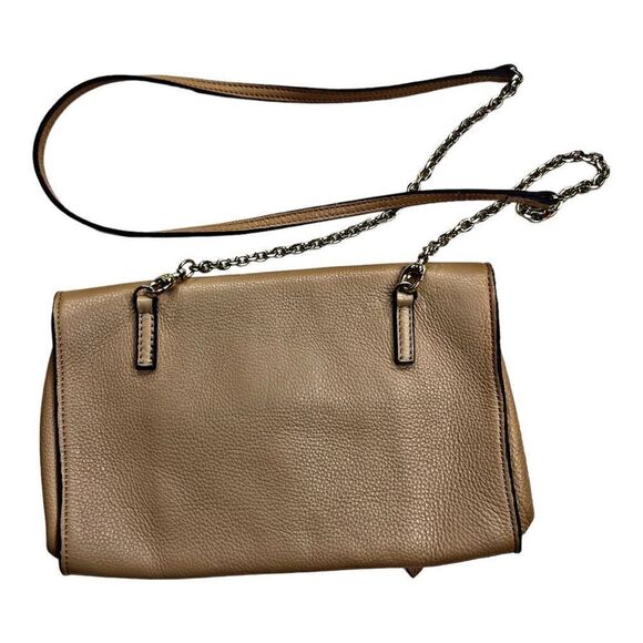 COCCINELLE Crossbody Handbag Leather Tumbleweed Tan Nude Color Gold Hardware - Picture 3 of 12